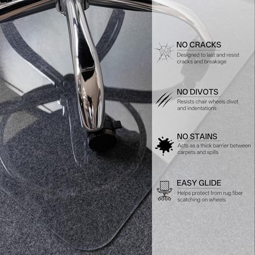 Office Chair Mat for Medium Pile Carpets, 36" x 60" Delivered Flat Desk Floor Mat for Carpeted Floors - Easy Chair Rolling, Heavy Duty Studded Computer Chair Mat for Carpet