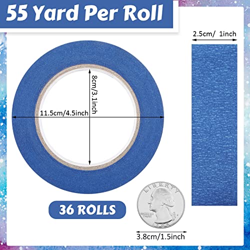 Fainne 36 Rolls Blue Painters Tape Bulk Multi Pack Safe Paint Paper Masking Tape for Wall Painting Decoration Supplies (Blue,1 Inch X 55 Yards)