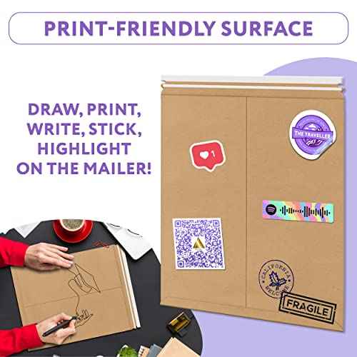 Natural Brown Kraft Rigid Mailers, 20 x 27 Inches. Pack of 5 Paperboard Envelopes. Sturdy Stay Flat Mailers with Self-Seal Closure. Recyclable Hard Envelopes for Mailing. Stayflat Mailer