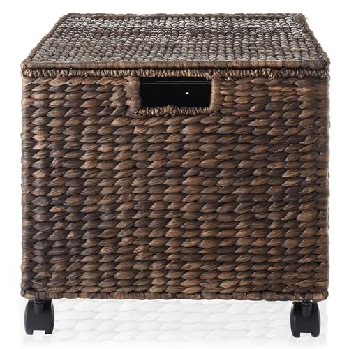 Casafield Espresso Rolling Filing Cabinet with Water Hyacinth, Lidded, 4 Casters