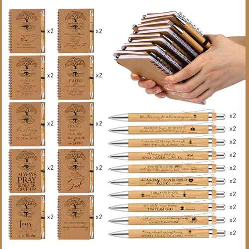 Kosiz 40 Pcs/20 Set Christian Gifts Bulk Religious Spiral Notebook with Bible Verse Pen Prayer Journal Inspirational Notepad for Men Women Church Friends Birthday Sunday School (English Tree of Life)