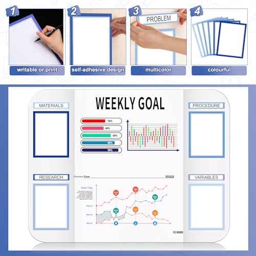 92 Pcs Science Fair Board Supplies 60 Trim Scalloped Poster Boards 18 Presentation Subtitles 6 Project Titles 8 Letter Sticker for Classroom Display Boards(Blue Tone)