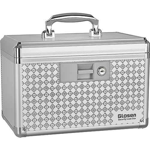 Glosen Medicine Lock Box Storage Lock Box Grey 12 X 7.68 X 7.87 Inch ¡¼Medium¡½ Lockable Dorm Storage Trunk with Key Lock - Briefcase, Lock Boxes for Personal Items