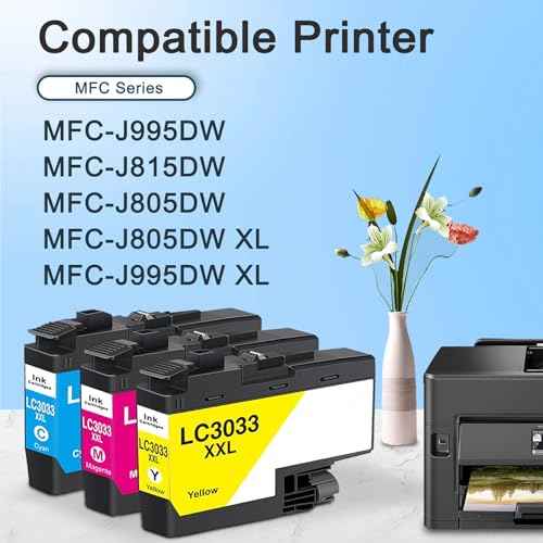 LC3033 C/M/Y Ink Cartridges XXL Super High-Yield Replacement for Brother LC3033 C/M/Y LC30333PKS XXL Ink Cartridges Work with MFC-J995DW MFC-J815DW MFC-J805DW Printer (3-Pack)
