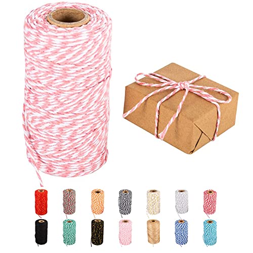 Flipped 328 ft Pink & White Twine String for Craft, Gift Wrapping, Macrame, Bake/Baker’s Rope