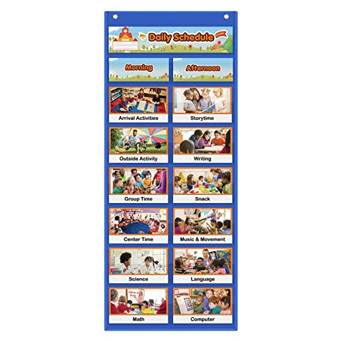 Kids Visual Schedule Pocket Chart with 23 Activity Cards & Dry-Erase Cards