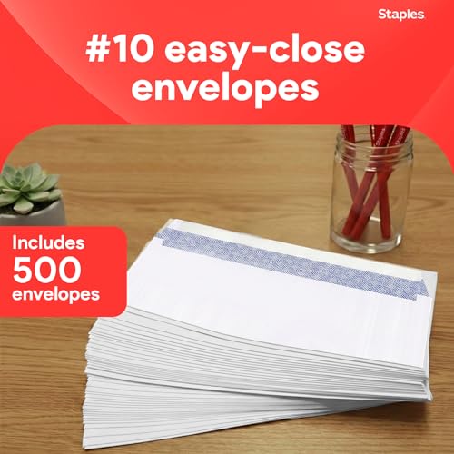 Staples #10 QuickStrip EasyClose Security Envelopes 500 Pack, White
