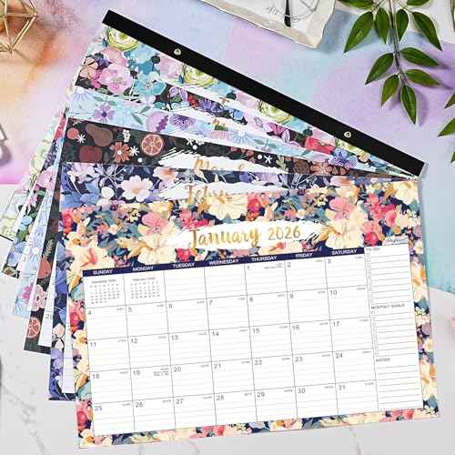2026 Desk Calendar - JAN 2026 - DEC 2026, 2026 Calendar, 12 Monthly Calendar, 17" x 12", Desk/Wall Calendar 2026 with Desk Pad, Ruled Blocks, To-do List & Notes, Tear Off, Twin-Wire Binding, Large Desk Calendar for Home & Office Organizing - Floral