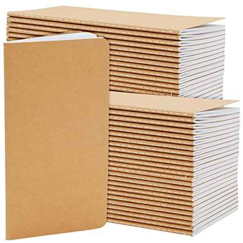 Paper Junkie Notebooks for School - 4.3 x 8.2 In, Kraft Brown, Pack of 48 - Lined Notebooks - Kraft Paper Journals for Note Taking & Journal Writing
