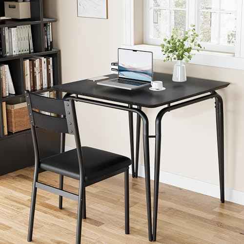 Dining Table for 2, Small Table and Chairs Set of 2, Square Dinette Set for 2, Dinner Table Set, 3 Piece Kitchen & Dining Room Sets for Small Space, Apartment (Dark, Dining Table with 2 Chairs)