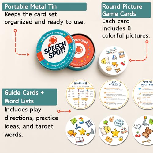 Speech Therapy Articulation Card Set with 57 Cards for Target Sounds & Practice Tips