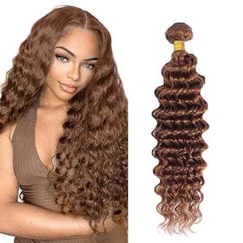 #30 Brown Bundles Deep Wave Bundles Human Hair 26 Inch Light Brown Deep Wave Bundle Unprocessed Brazilian Virgin Weave Hair 1 Bundle 50 Gram Per Bundle