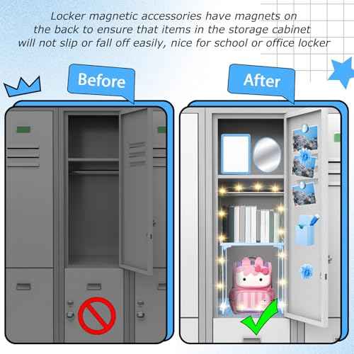 Patelai 12 Pcs Locker Accessories Kit Included Locker Shelf Magnetic Mirror Pen Holder Whiteboard Marker Faux Fur Rug Light String and Magnet for Back to School Essentials(Blue)