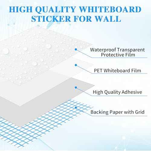 ZNCMRR 78.7"x17.7" Whiteboard Sticker for Wall White Board Contact Paper Dry Erase Wallpaper with 3 Markers Adhesive Poster Board Whiteboard for School Office Home Kids Drawing