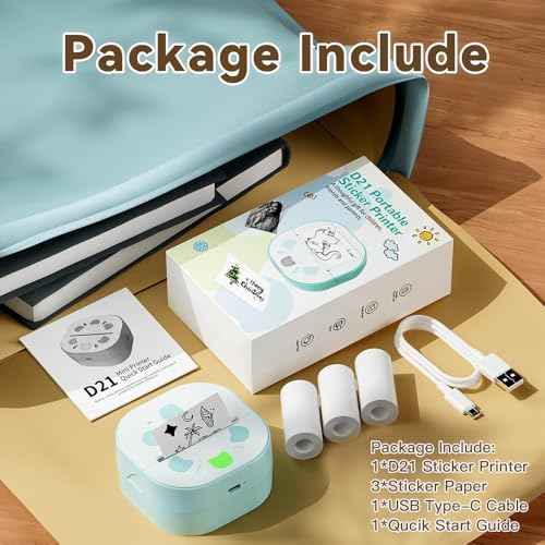 Mini Sticker Printer, Portable Thermal Photo Printers with 3 Rolls Stickers Paper, Bluetooth PrintPods Inkless Pocket Printers for Phone, Impresora Port?til for Journal, DIY Notes, Kids Gift
