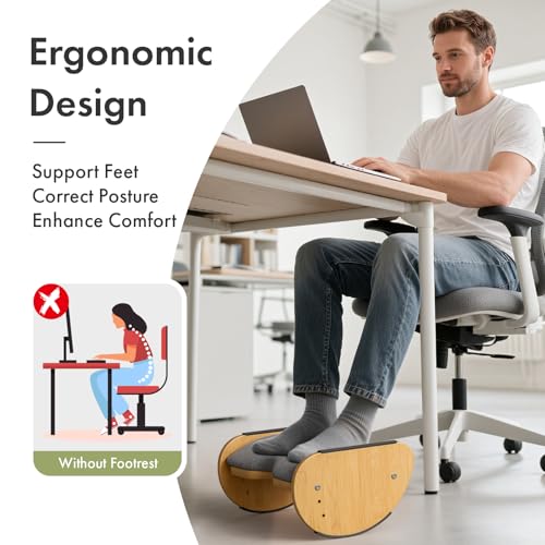 Amazer Bamboo Under Desk Footrest with Cushion 3-in-1, Reversible Ergonomic Rocking Foot Rest for Under Desk at Work, Adjustable Foot Stools with Washable Cover, Desk Leg Rest for Home Office