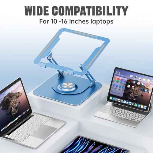Laptop Stand for Desk, Adjustable Computer Stand with 360¡Æ Rotating Base, Ergonomic Laptop Riser for Collaborative Work, Foldable & Portable Laptop Stand, fits for All 10-16" Laptops (Blue)