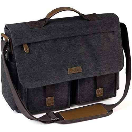 Messenger Bag for Men,VASCHY Vintage Water Resistant Canvas Satchel 14 15.6 17inch Laptop Briefcase