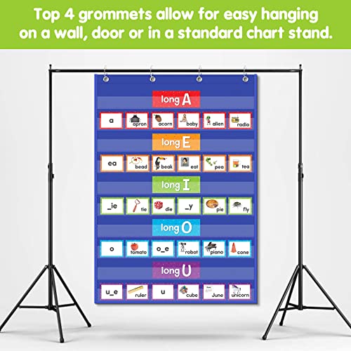 EAMAY Standard Pocket Charts, Clear 10 Pocket Chart for Teacher Lessons in a Classroom or Home Use ? Fits Standard 3¡± Sentence Strips and Word Cards, Blue