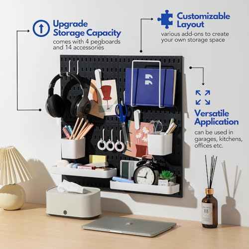 Keepo Pegboard Combination Kit, Pegboards and Accessories Modular Hanging for Wall Organizer, Crafts Organization, Ornaments Display, Nursery Storage, Wall Peg Board (Black, 22¡ȡ¿22¡È)