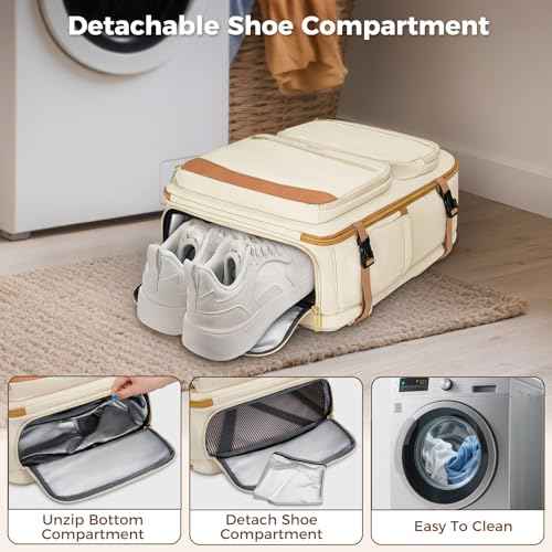 Taygeer Personal Item Travel Bag Backpack, Underseat Spirit Airlines Personal Item Bag 18x14x8 with Makeup Compartment, 18x14x8 Inches Carry on Backpack for Women Fits Spirit Frontier Allegiant, Beige
