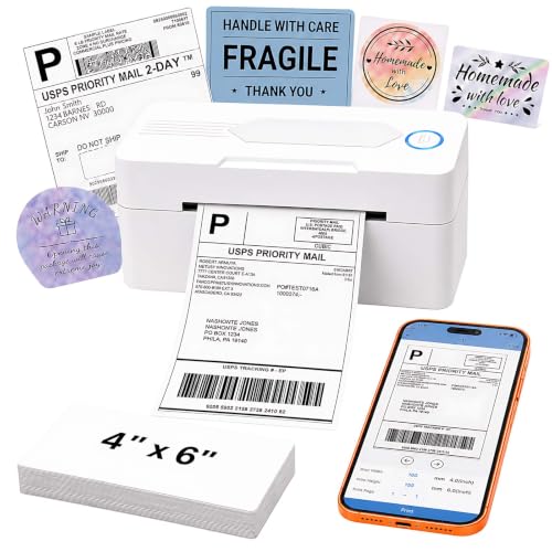 PKMHLXS White Bluetooth Thermal Shipping Label Printer 4x6 Wireless