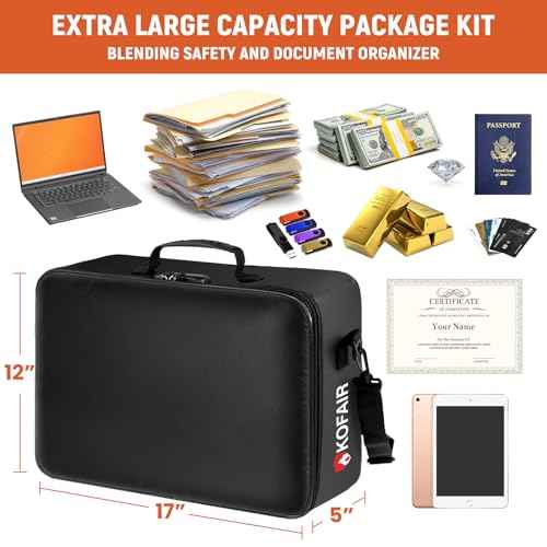 Fireproof Document Bag (17 x 12 x 5 inch) with Lock, 5200¡ÆF Fireproof Document Lock Box with Shoulder Strap, Multi-Layer Important Document Safe Storage, Fire Safe File Organizer