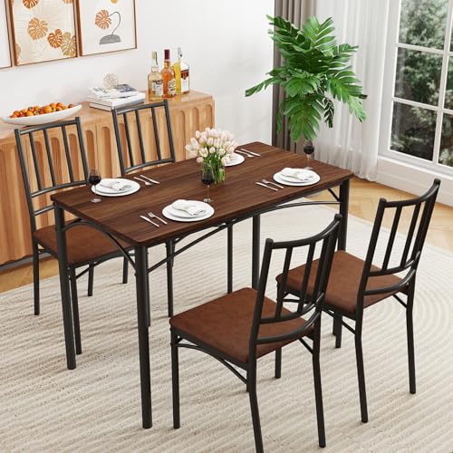 Yafylly 5-Piece Dining Set — 4 Upholstered Chairs, 43x24 in Table, Adjustable Feet