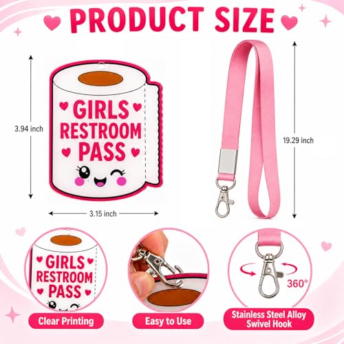 Maidequan 6 Sets Classroom Bathroom Passes with Lanyard & Key Holder - Blue & Pink