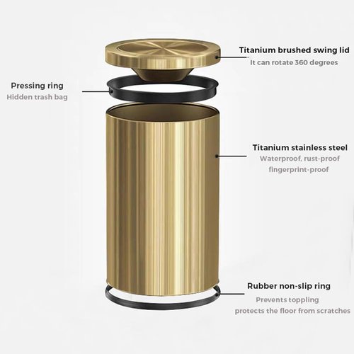 LEASYLIFE Small Trash Can with Flipping Lid，Gold Bathroom Trash can with lid，2.4gallon,Brass Trash can for Bathroom,Laundry，Hotel，Office， Laundry Room ，Metallic Gold (Single)