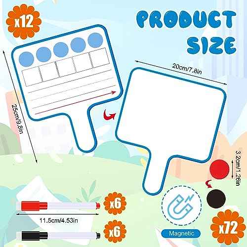Seajan 12 Pcs Magnetic Paddle Set, Including Dry Erase Double Sided Word Paddle Answer Board with Red Round Magnets and Dry Erase Makers Phonemic Awareness Phonics Games for Kids Teaching Supplies