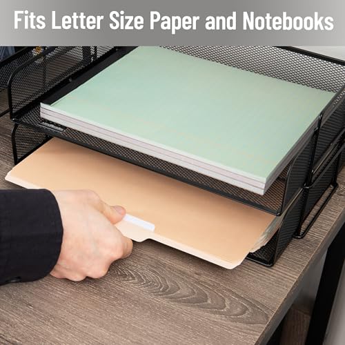 Mind Reader 13.3 x 9.8 Inch Stackable Metal Mesh Paper Trays, Office Desktop Organizer, Black, 2 Pack