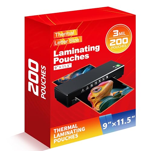 Thermal Laminating Pouches,Hold 8.5 x 11 inch Sheets 200 Pack,3 Mil Clear Thermal Laminate Pouches 9 x 11.5 inch Lamination Sheet Paper