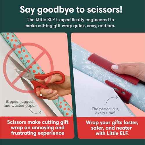 Little ELF Wrapping Paper Cutter (2-Pack) | Red Christmas Gift Wrap Cutter | As seen on Shark Tank | Made in USA | Gift Wrapping Paper Slicing Tool