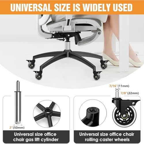 3300lb Heavy-Duty Chair Base Kit - 5 Brake Casters, Reinforced Alloy Legs & Universal Gas Cylinder, Office Chair Replacement Parts for Rolling Chairs with Wheels