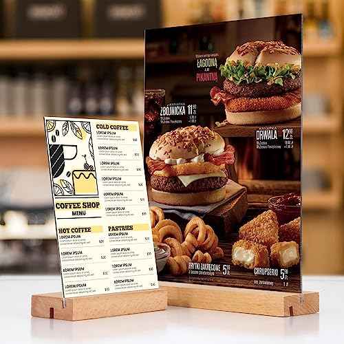 newnewshow 5"x7" Acrylic Sign Holder with Wood Base Wood Sign Holder Vertical or Slant Back Display for Store Office (5x7 L/T)