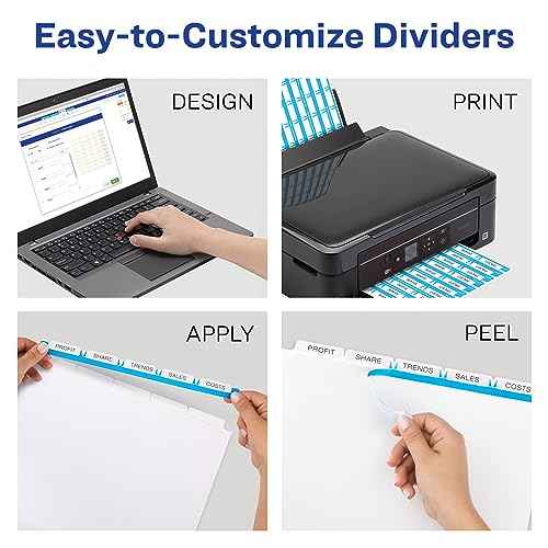 Avery 5-Tab Extra Wide Binder Dividers, Easy Print & Apply Clear Label Strip, Index Maker,White, 5 Sets (11440)