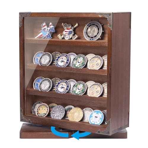 Rotating Challenge Coin Display Cabinet, Double-Sided Storage Display, Military Coin Holder Display£¬4 Layers & 2 Grooves£¬ The Ideal Gift for Challenge Coin Collectors