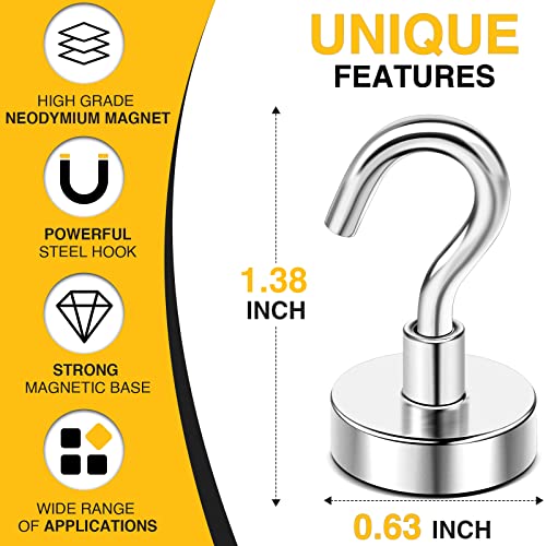 DIYMAG Silver Magnetic Hooks 10 Pack 0.63in, Strong 30lb Capacity for Cruise, Cabin, Ship, Office, Refridge