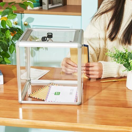 10x10x10 Inch Acrylic Donation Box with Lock - Clear, Secure & Durable