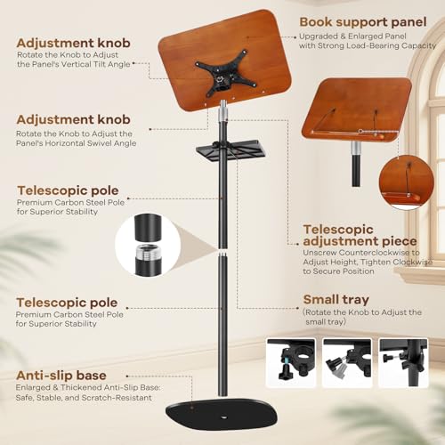 Adjustable Lectern Podium Stand with Wooden Panel and Storage Tray
