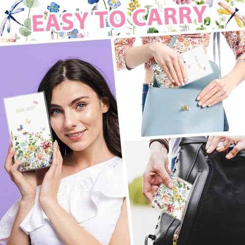 ReliThick 2026-2027 Pocket Calendar for Purse Small Monthly Planner Notebook with PVC Cover Pocket Calendar Journals Notepads Appreciation Gift for Women Mom Friends Teacher (Wildflowers)