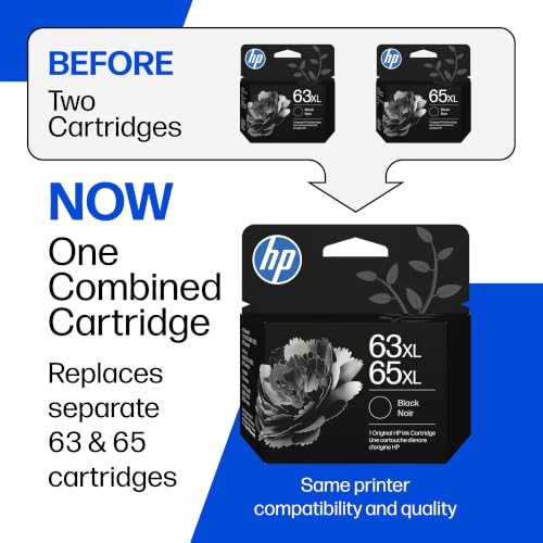 HP 63XL/65XL High-Yield Black Ink Cartridge Replaces Both, 300 Pages - Compatible with HP DeskJet & Office Printers