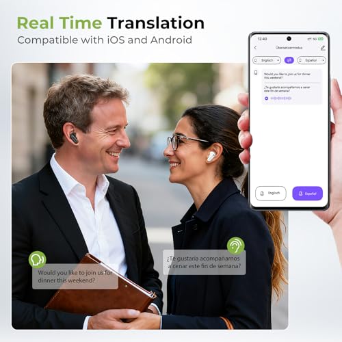 BEARTAIN NE20 AI Translation Earbuds Black2 - Real-Time Language Translator with Touch Screen