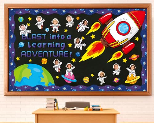 Justforjoyful Outer Space Astronaut Bulletin Board Decorations Space Theme Classroom Decor - Galaxy Borders & Planet Cutouts