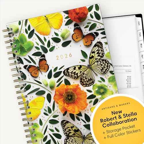 Blue Sky Artisans & Makers Sara Harding 2026 Weekly and Monthly Planner, January 2026 - December 2026, 5" x 8", Flexible Cover, Durable Wire Binding, Laminated Tabs, Pocket, Stickers, Butterflies