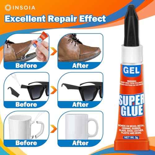 Super Glue Gel Clear Non-Drip, 12 X 3g All Purpose Strong Adhesive Ca Glue Quick Dry Instant Glue for Plastic, Metal, Ceramic, Shoe, Wood, Leather, Model, Aquarium, Rhinestone, Jewelry and DIY Crafts
