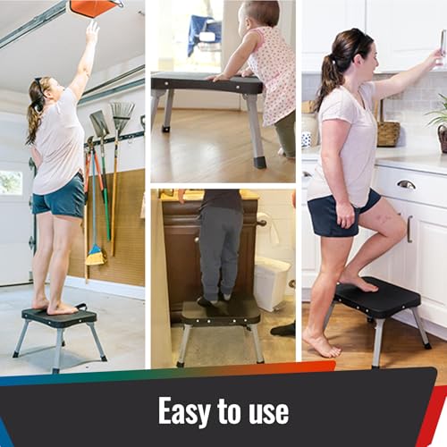 Black 11-Inch Folding Step Stool with Non-Slip Large Platform - STOODER