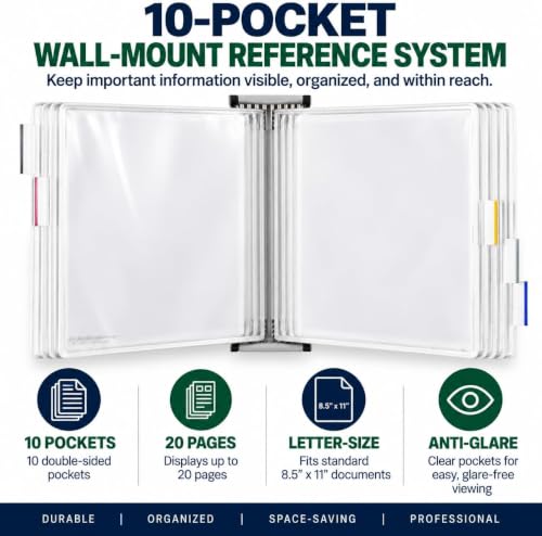 Tarifold Wall Mount Reference System White 10 Pockets Expandable Office Organizer