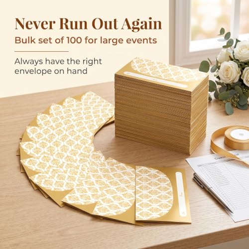 Gold Money Envelopes Bulk Pack for Cash Gifts - 100 Pack 7x3 Inches
